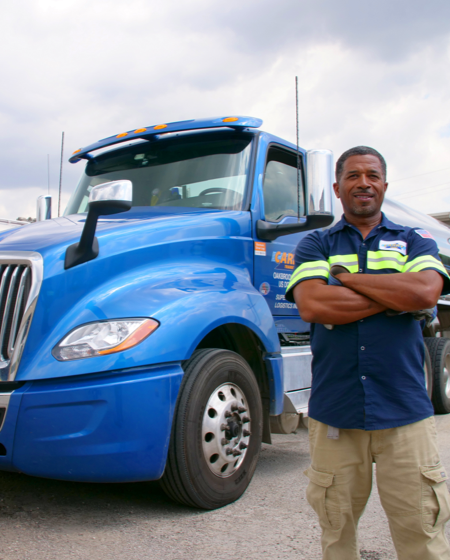 Man in front of truck